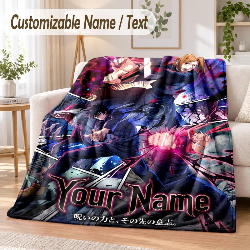 Jujutsu Kaisen Custom Name Flannel Throw Blanket Soft Warm for Sofa Bed Indoor Home Use