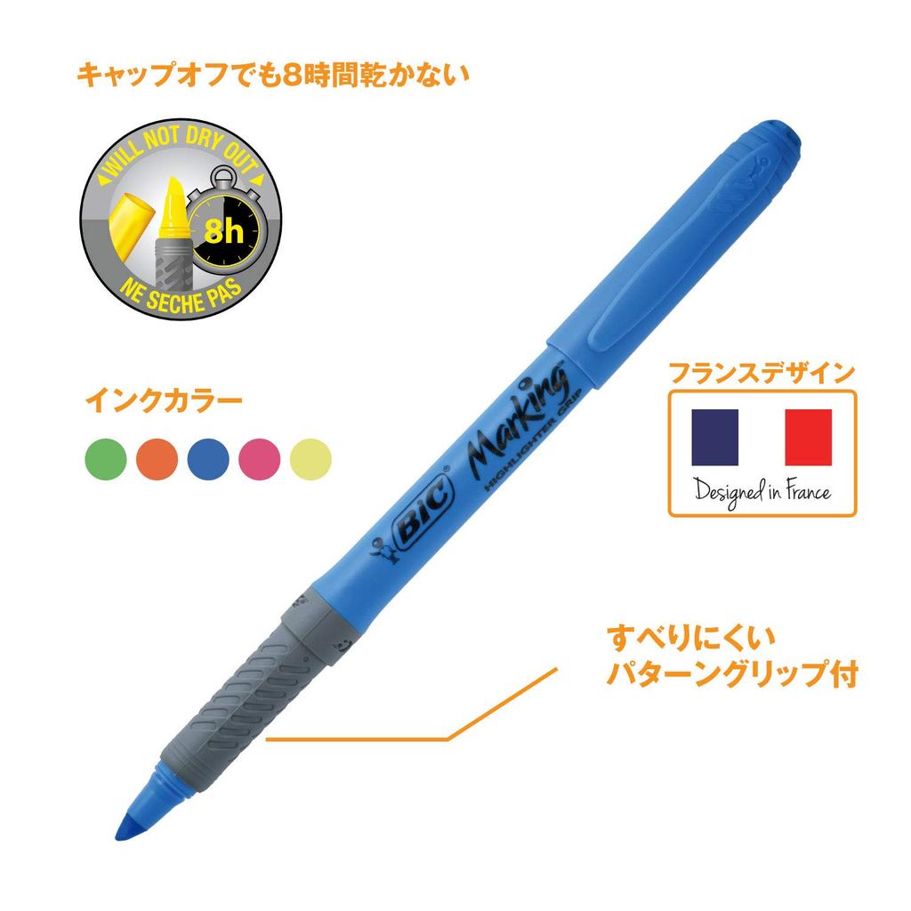 Bic Japan Bic Textmarker Fluoreszierender Markierungs-Textmarker BRIGRIP12BLU Stifte, Marker, Griff, Blau, 12er-Set,