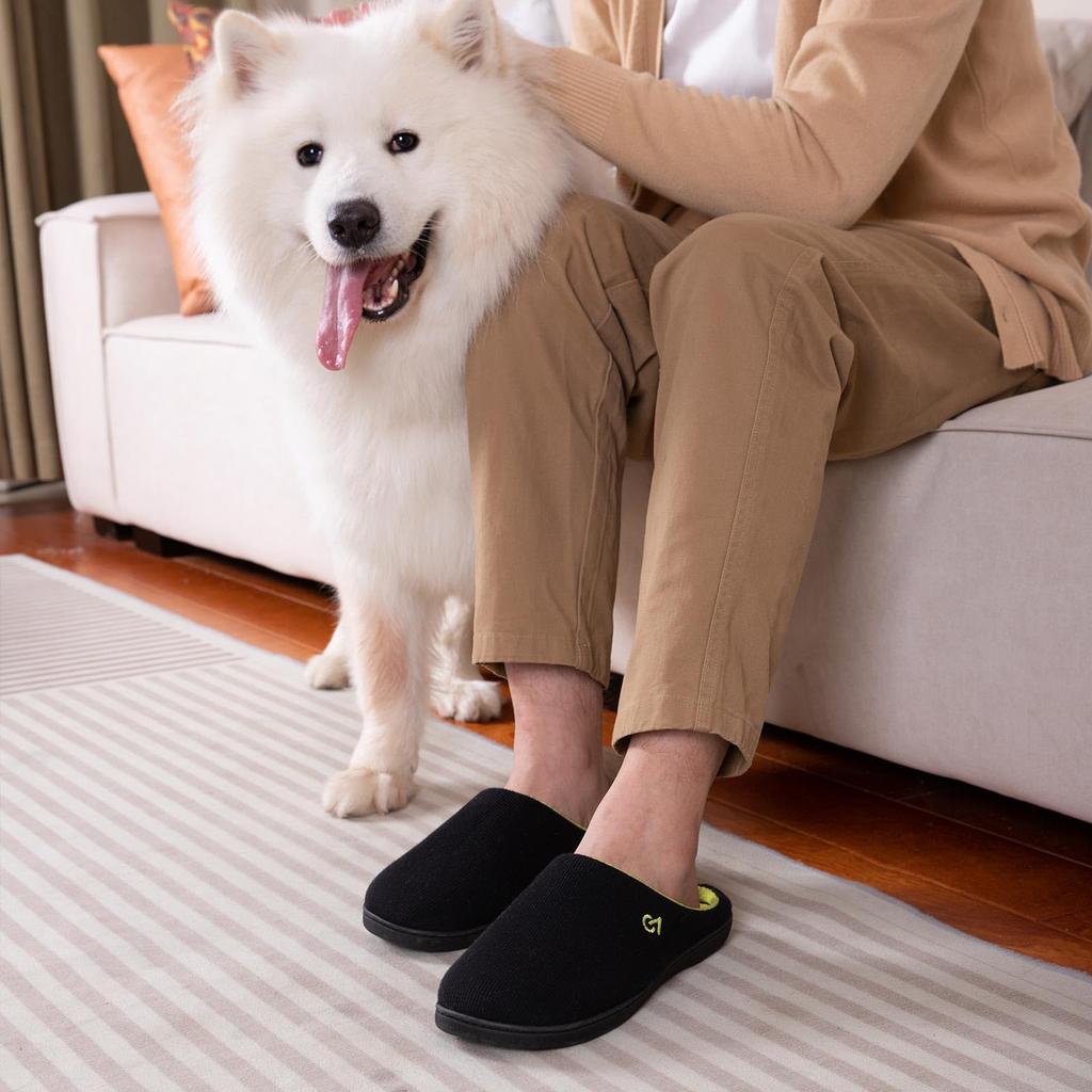 VeraCosy Memory Foam Slippers Men's Two-Tone Non-Slip (Black, 30.0-31.0 Cm)