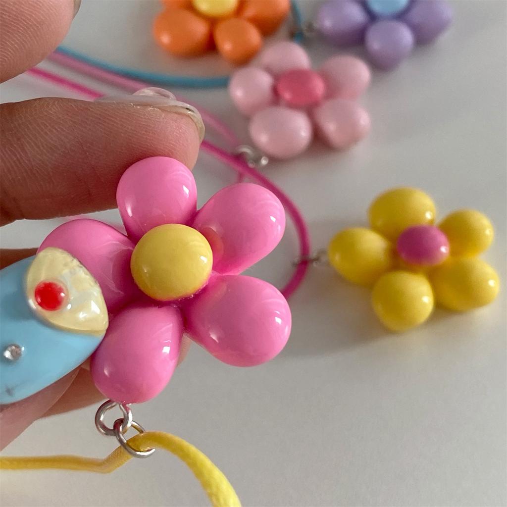 Sweet Colorful Flower Necklace Statement Pendant Necklace Floral Design Neck Jewelry Rope Necklace Perfect Gift for Women Girl