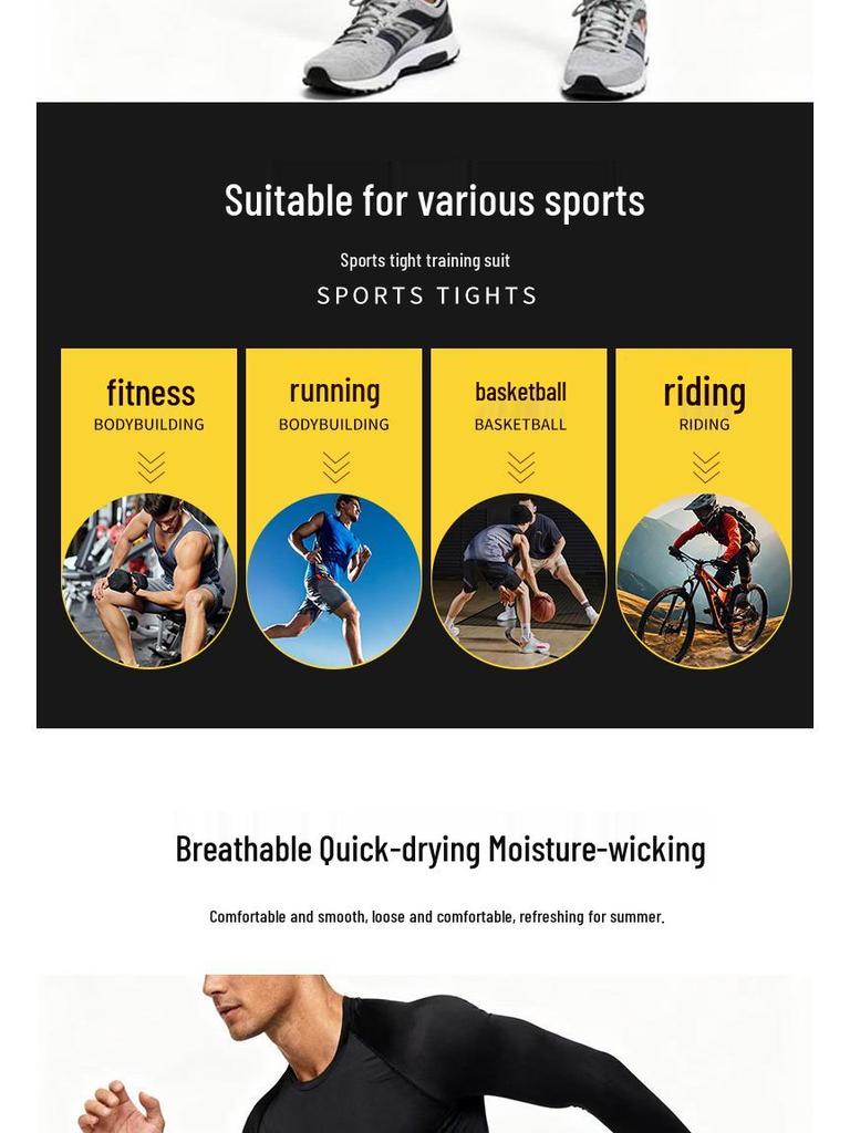 Men's Quick-Dry Sports Fitness Set: Breathable Long Sleeve Top & High Elastic Pants for Basketball, Running, Football & Training