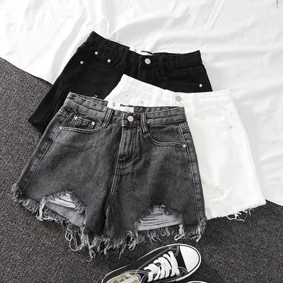 Sommer Neue Denim High Waist Koreanische Shorts für Damen Locker und Perforiert Schick Quaste A-Linie Weites Bein Hotpants