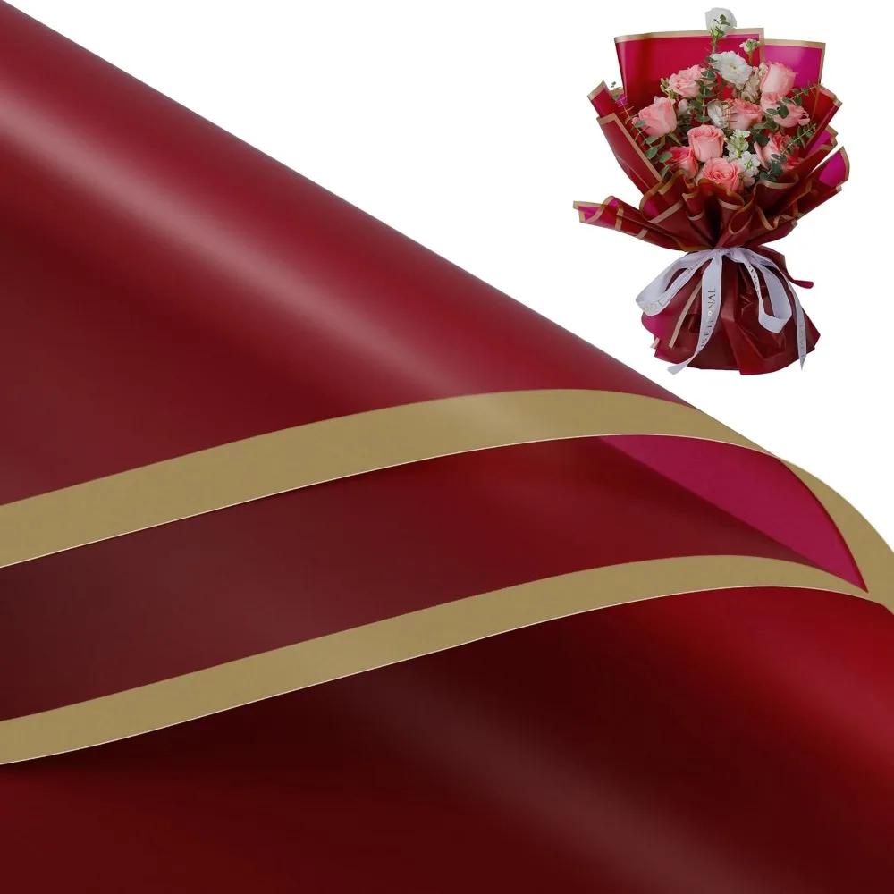 Blumenpapier 1 Stück Goldener Rand Rose Koreanischer Stil Halbtransparent Geschenkverpackung Floristen Straußverpackungsmaterial