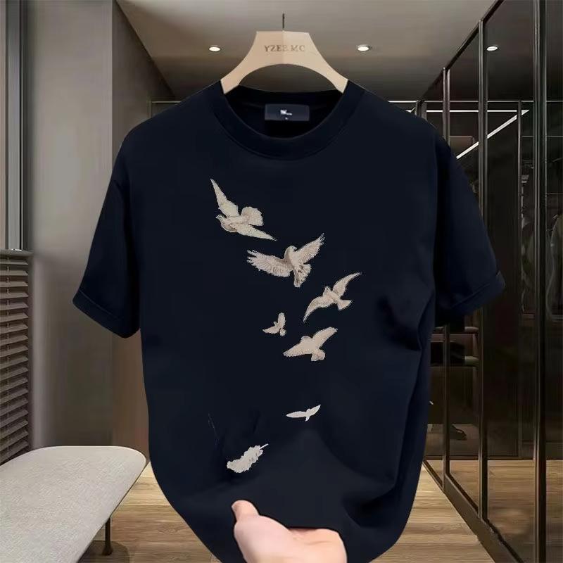 2025 Men's summer 100 cotton fashionable casual sports loose plus size letter pattern printed round neck short sleeved T-shirt