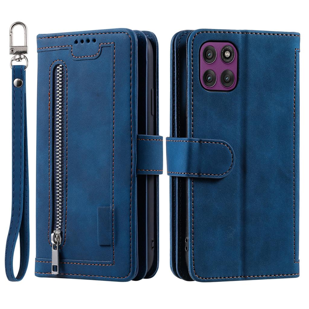 For Motorola Edge 60 Pro 5G Case 9 Card Slots Zipper Wallet PU Leather Phone Cover with Wrist Strap