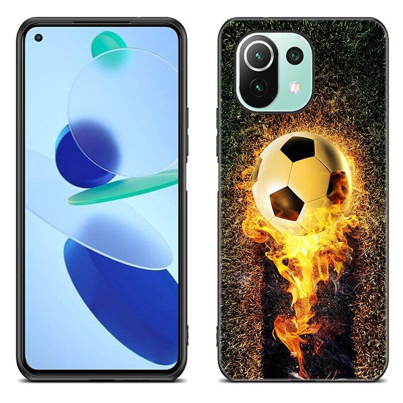 Fire Football Soccer Ball Case For Xiaomi Mi 11 Lite NE 11i 10T 11T Pro A2 A3 Lite POCO F3 M3 M4 C31 X3 Pro NFC GT Black Cover