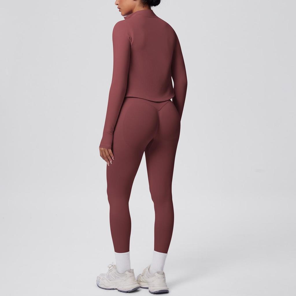 Cross-border Hip Lift Tight Seamless Pants with Shockproof Halter Bra and Skin-friendly Zipper Jacket Sport Yoga Set