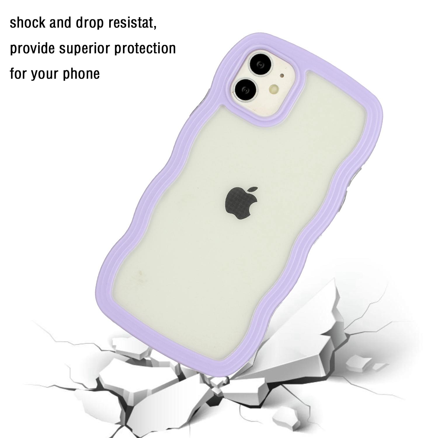 

For iPhone 11 6.1 inch Impact Resistant Wavy Edge Color Frame Transparent Back Cover PC+TPU Phone Case Pink