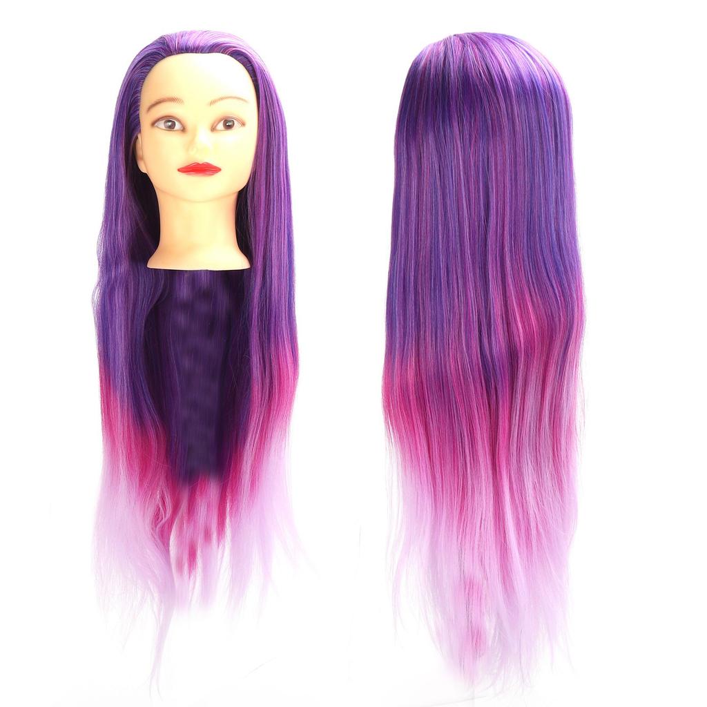 Mannequin Head Purple Pink Gradient Color Hairdresser Head with Hair for Hairdressing Practice