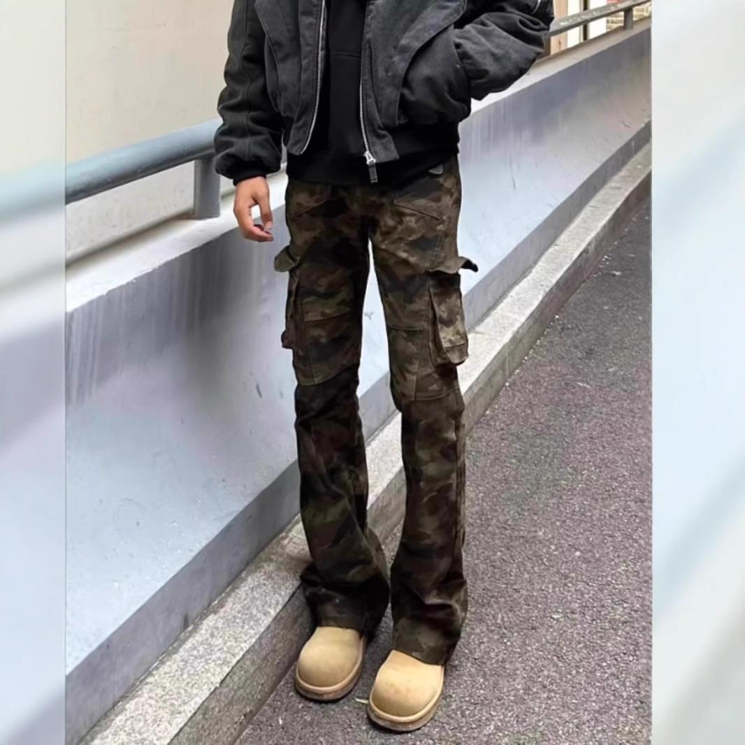 

American Retro Camouflage Multi-Pocket Slim Fit Women s Hip Hop Flare Pants Large камуфляжний