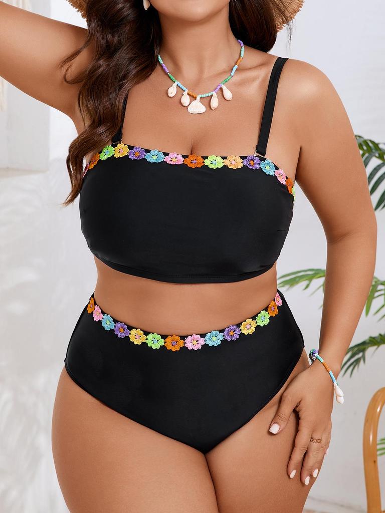 2026 European & American Plus Size High Waist Floral Bikini with Detachable Straps