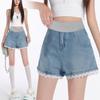 Women's Plus Size Lace Denim Maternity Shorts - Summer 2026 A-line Loose Fit
