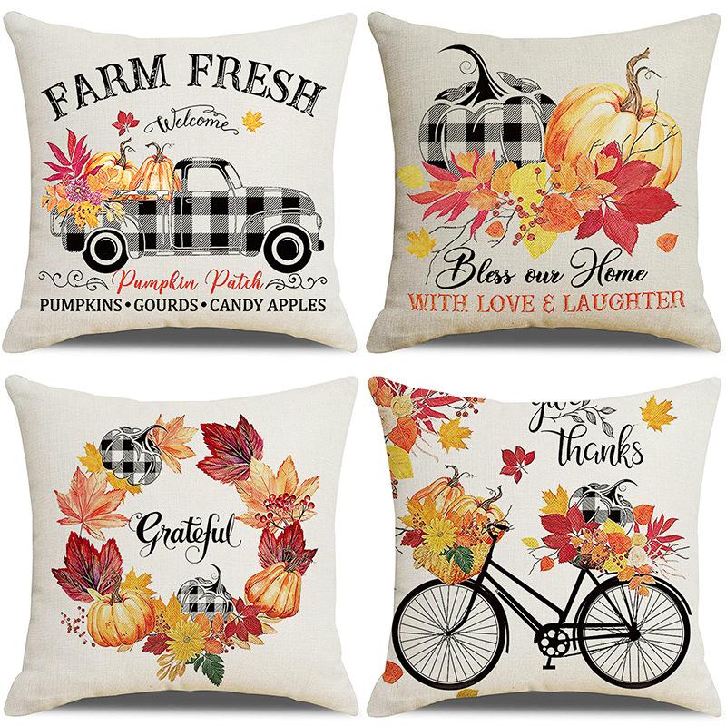 

New Linen Thanksgiving Pillowcase Black and White Plaid Autumn Harvest Festival Pillowcase Cushion 45 * 45Cm (without pillow core)