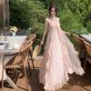 New Vacation Soft Pink Tulle Dress Fairy Elegant Mesh Morning Robe Dress