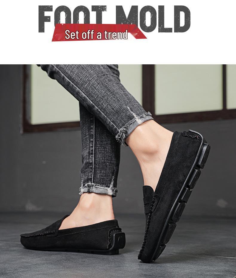 Hand-Sewn Suede Leather Men's Slip-On Shoes: Breathable, Wear-Resistant, Classic, and Fashionable for All Seasons.