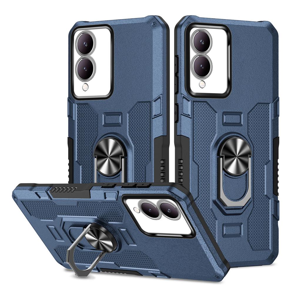 Shockproof Armor Case for VIVO Y17S Soft Silicone+PC Metal Ring Stand Phone Back Cover for VIVO Y17S