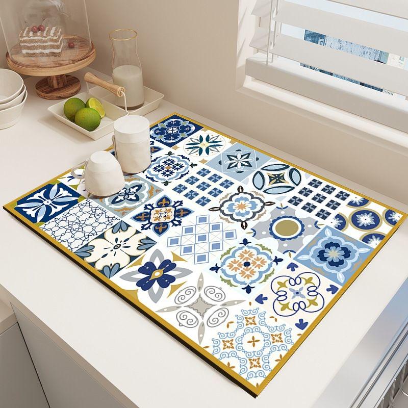A Bohemian-style Drying Mat Super Absorbent, Non-slip, Heat-resistant Diatomaceous Earth Countertop Mat, Suitable for Dining Tables, Coffee Machines