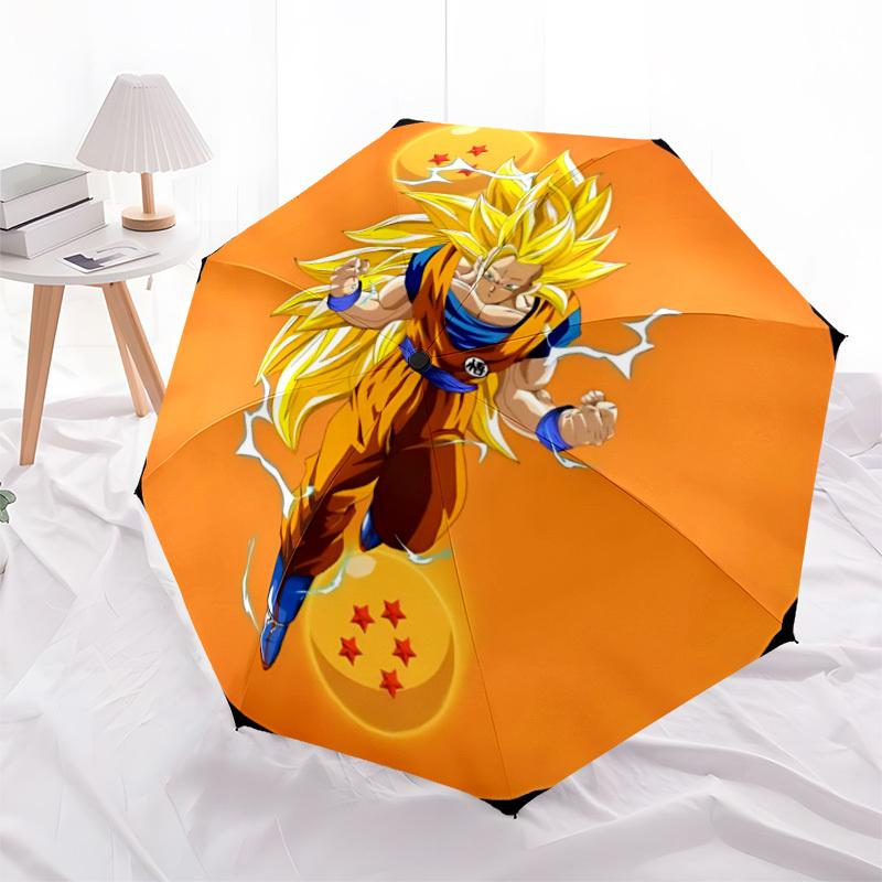 1PC Goku, DragonBall Pattern Automatic Folding Umbrella, Portable Collapsible Design, Casual Outdoor Accessory, For All Seasons, Christmas Birthday Fe