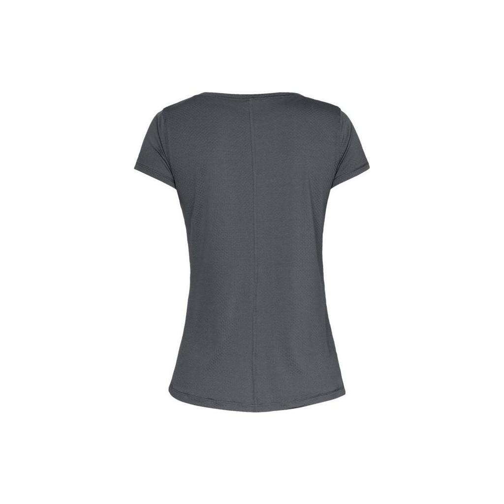 Under Armour HeatGear Armour Logo Print Crew Neck Sports T-Shirt Women Tops Gray 1328964-012
