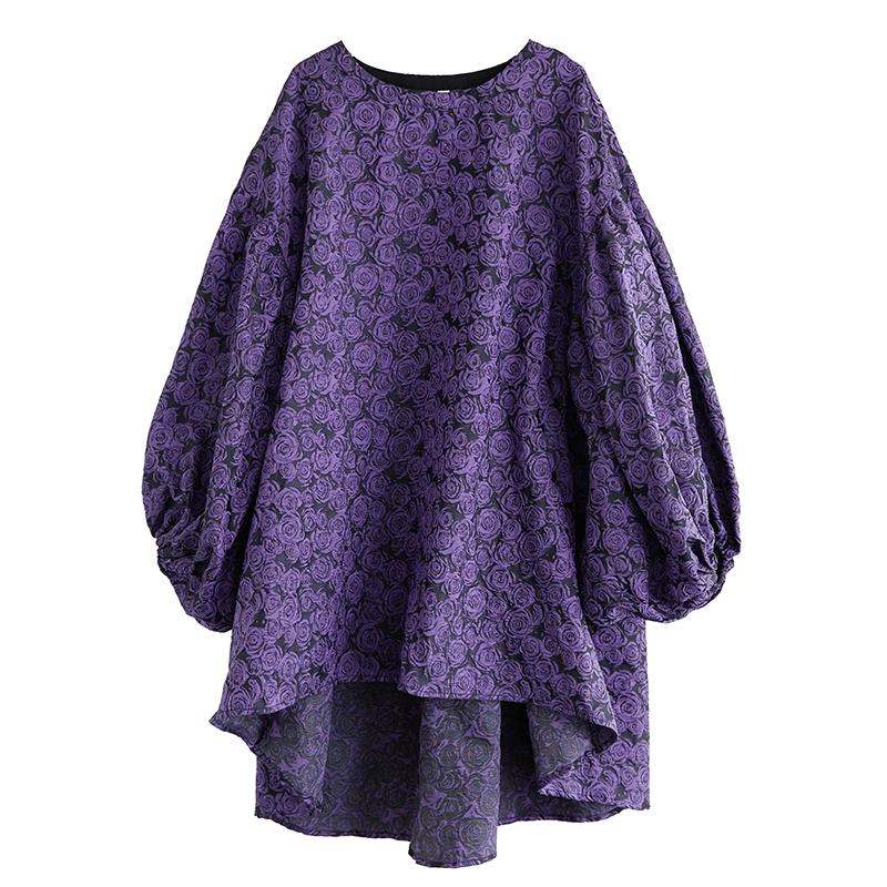 Long Sleeve Plus Size Jacquard Vintage Floral New In Dresses for Women Casual Loose Midi Spring Autumn Dress