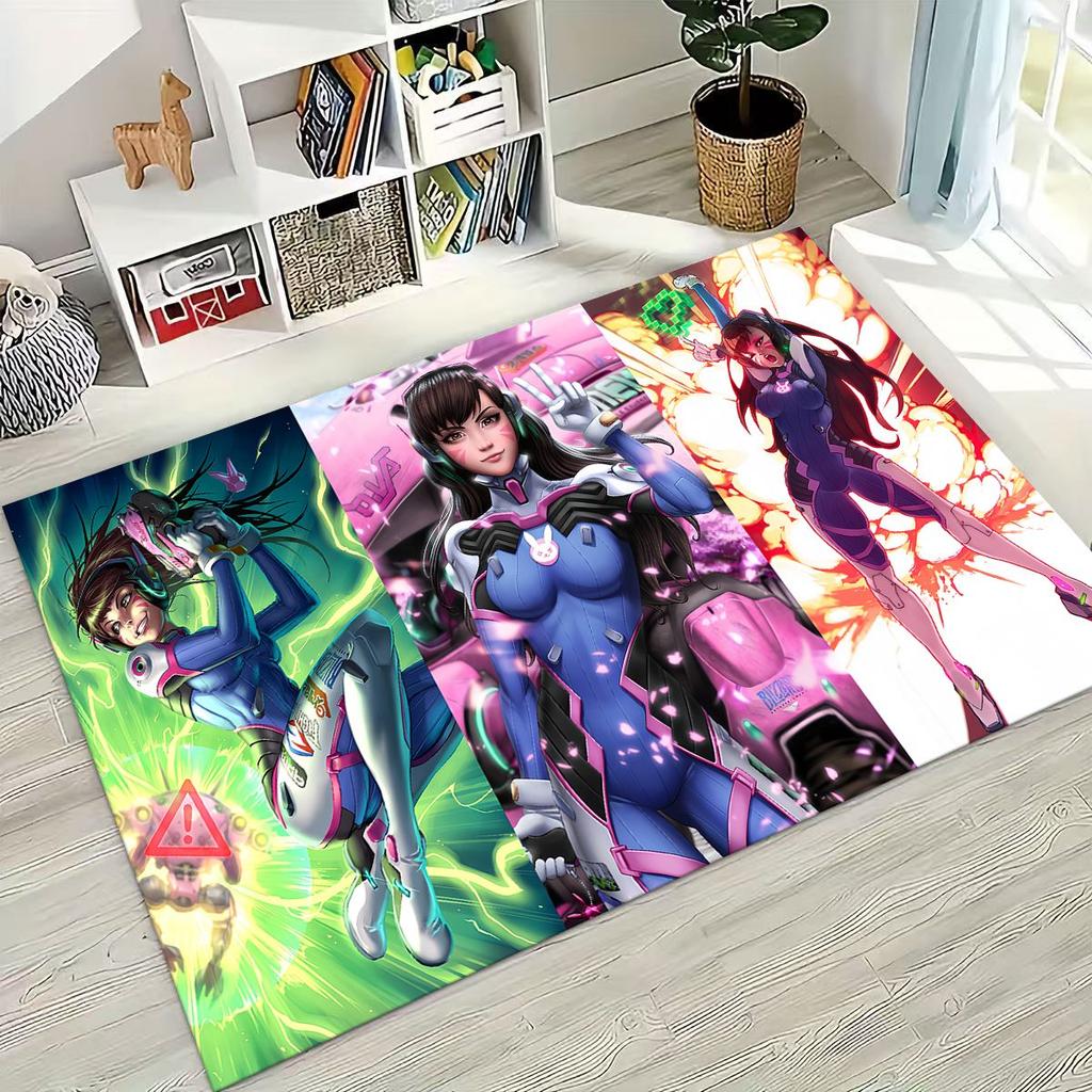 Game OW Overwatch D.VA Mei Reaper Cartoon 3D Rug for Bedroom Living Room Sofa Home Doormat Decor, Large Kids Non-slip Floor Mat