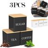 3 szt. Metalowy pojemnik na kawę, herbatę, cukier, prosty styl, szczelne przechowywanie z bambusową pokrywką do domu, kuchni