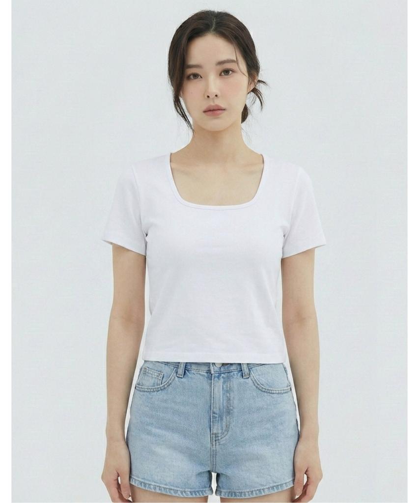 VANAKE Square Neck Short Sleeve T-Shirt_Vb36Tsm319Z
