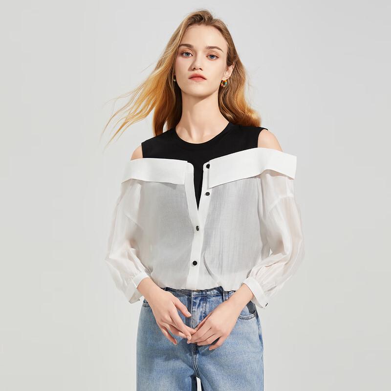 

Women s Faux Two-Piece Patchwork Long Sleeve Knit Top S