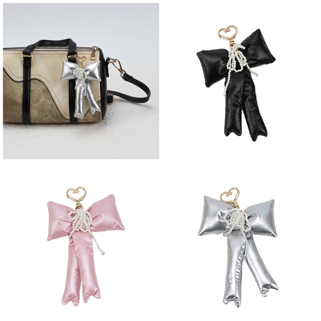 Pearls Bowknot Phone Charm Detachable Phone Lanyard Ornament Colorful Keychain Butterfly Bow Ornament for Bag Wallet