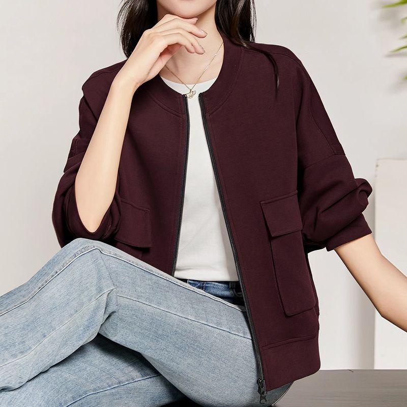 

Модная и повседневная весенняя куртка для женщин в бейсбольном стиле 4XL винный