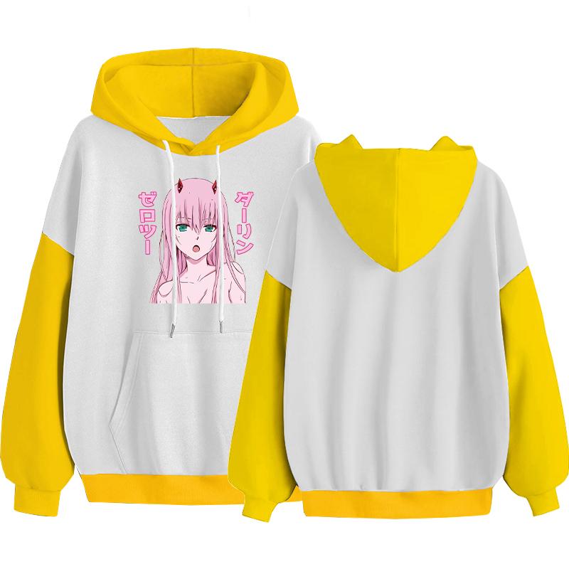 

Аниме Darling in the FranXX Zero Two мужские толстовки с кавайным принтом хип-хоп модные зимние мужские и женские свободные теплые толстовки большого размера 4XL жёлтый