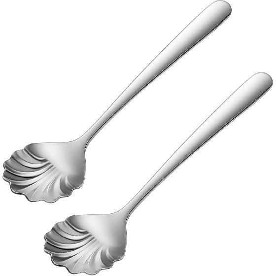 2Pcs Shell Shape Stir Spoons, 5.9inch Vintage Sugar Spoon, 18/10(304) Stainless Stell Scalloped Shape Spoon for Stirring Coffee, Tea, Espresso,
