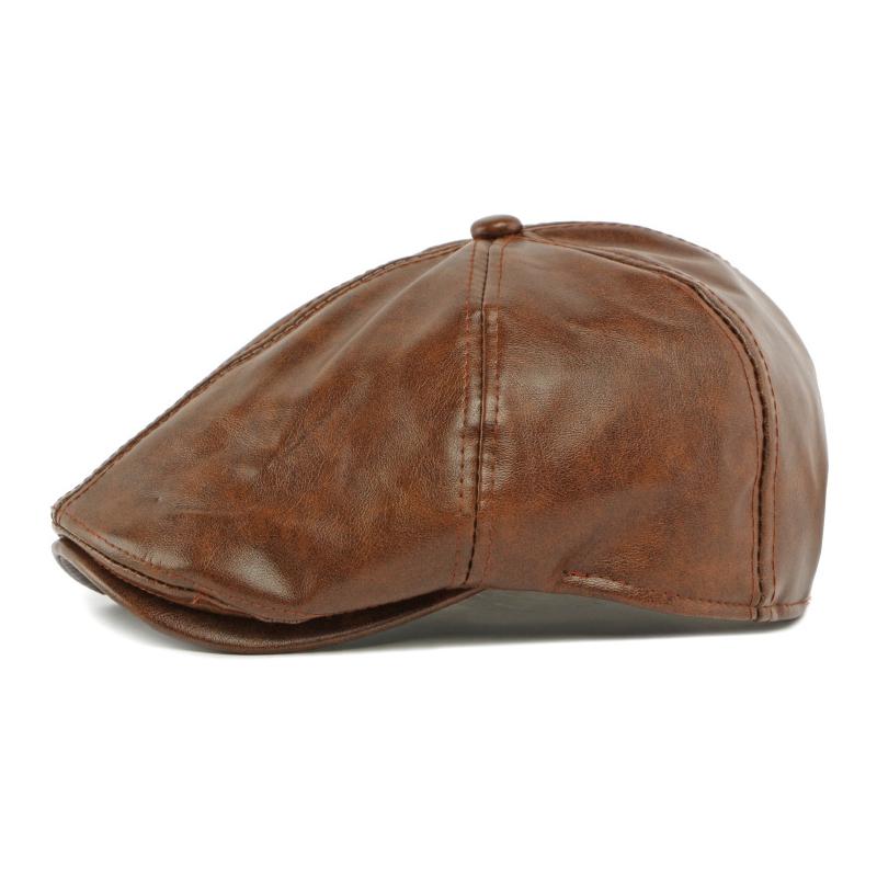 Autumn Winter Hat Men's Retro Leather Beret British Progressive Hat