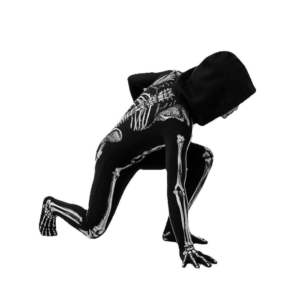 Child Skeleton Hooded Costume Kids Grim Reaper Spooky Skeleton Bodysuit Jumpsuit Scary Halloween Party Role Play Costume