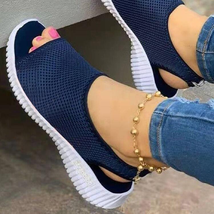 Summer New Large Size Flat-bottomed Fish Mouth Women's Sandals Casual One-pedal Thick-soled Mesh Sandals