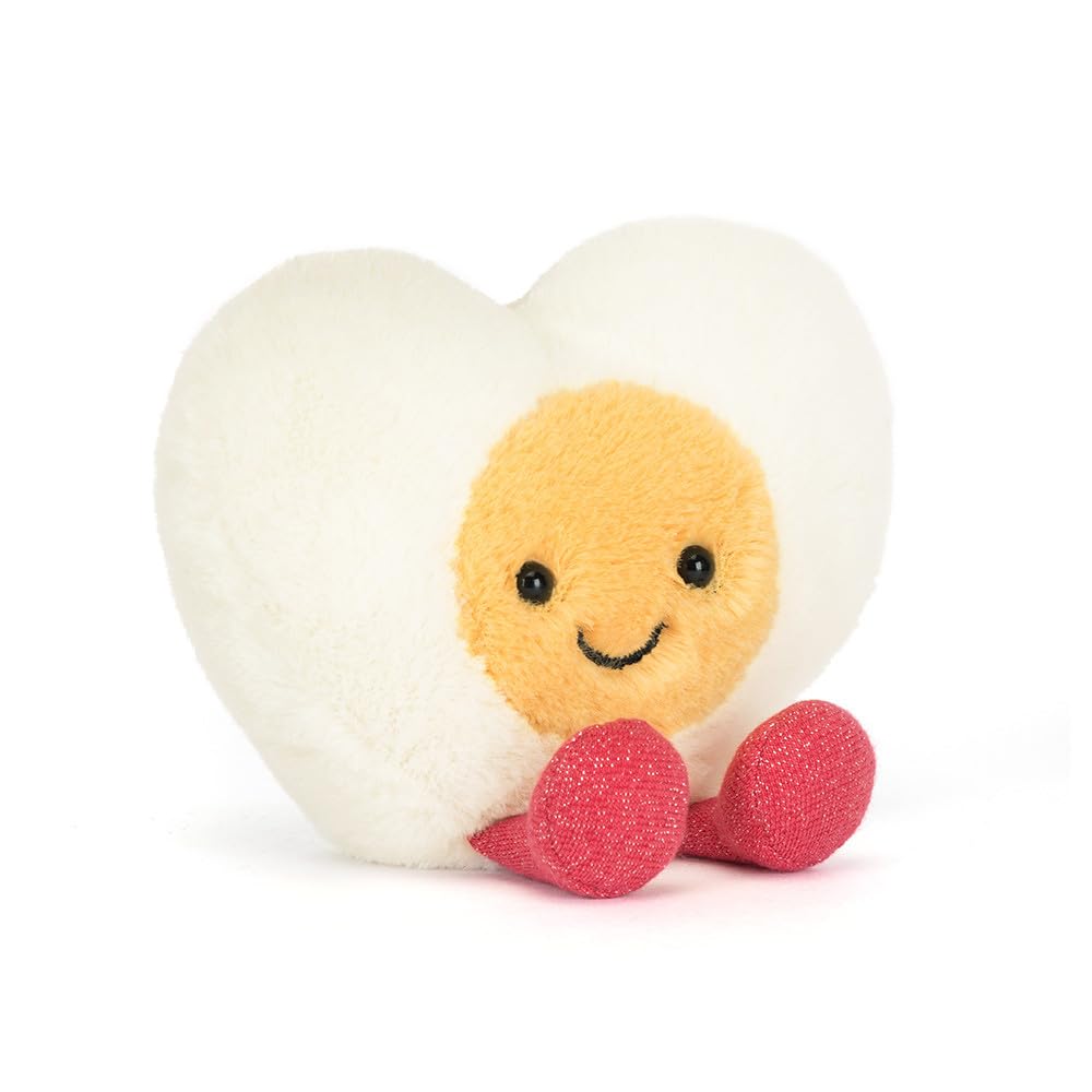 Jellycat Amuseables Heart Boiled Egg Plush 3 inches tall when Toy. seated.