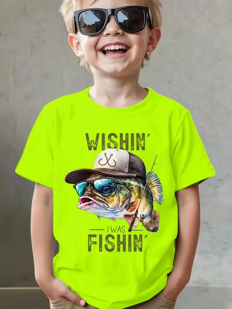 Fish Graphic T-Shirts for Children Short Sleeve Tee Fish Club Solid Casual T-Shirt Top Outdoor Fishing Clothing Children T-Shirt