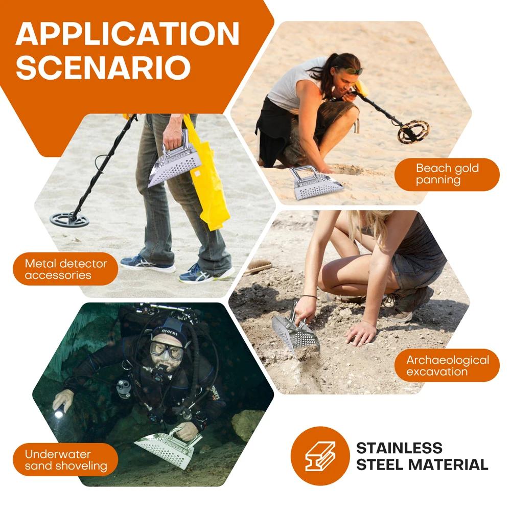 Heavy-Duty Stainless Steel Metal Detecting Shovel with Hexagonal Drainage Holes Ergonomic Non-Slip Handle for Efficient Beach