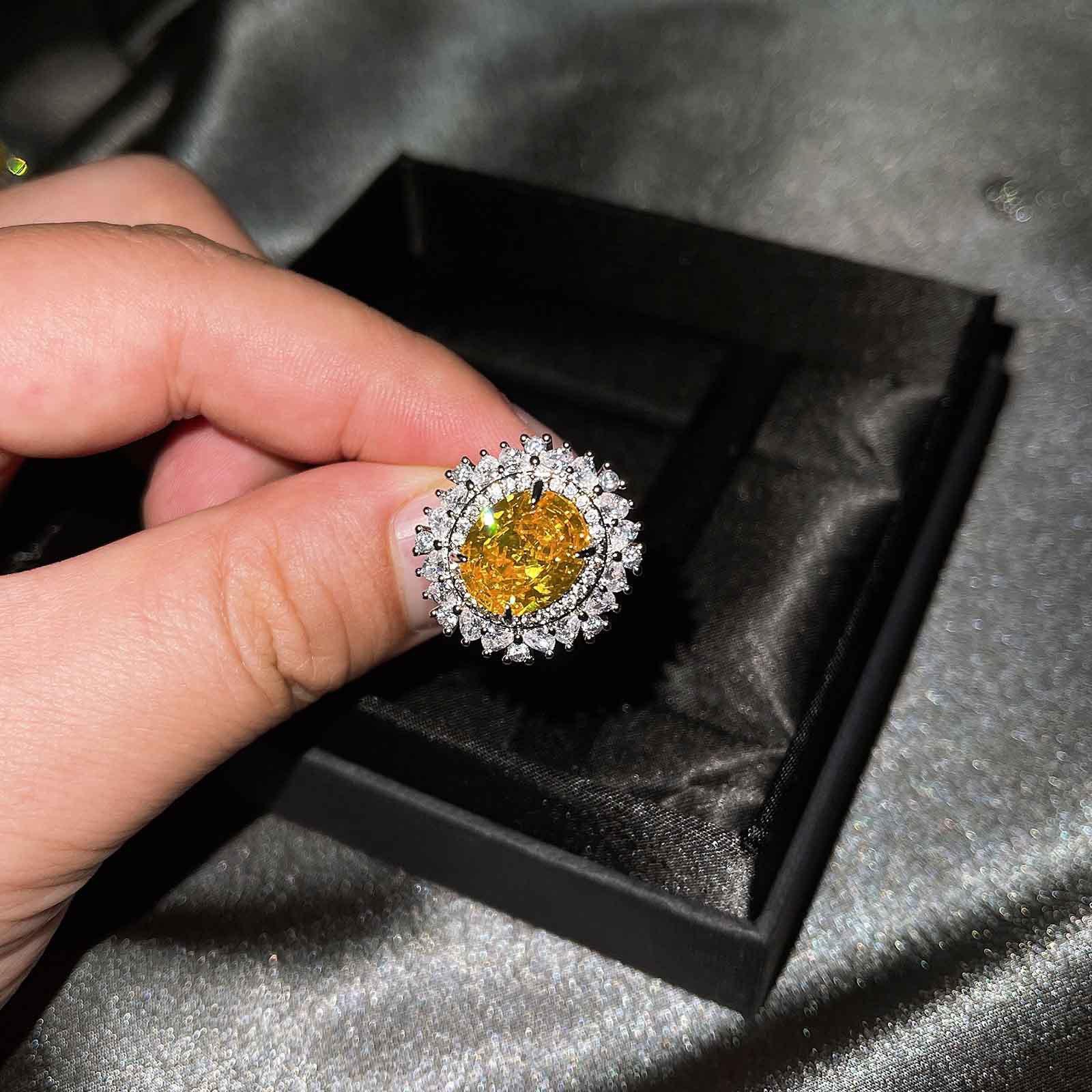 Сердце Океана - Вдохновленный сплавный набор украшений с синим и желтым цирконом, ожерелье, кольцо, серьги, кулон, женский сапфир