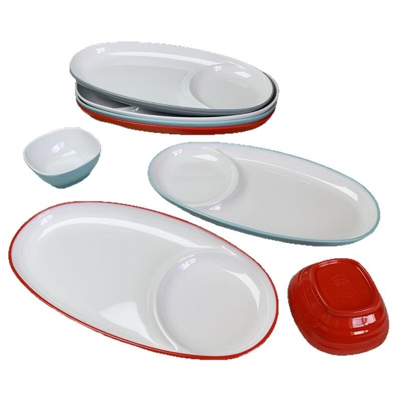 Food Grade Melamine Divided Oval Plate with Vinegar Dish