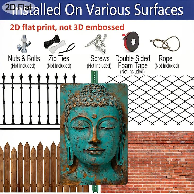 2D Flat 1pc Vintage Buddha Statue Aluminum Metal Sign with Pre-Drilled Holes, Wall Art Decor for Home, Club, Cafe, Fun Hanging Picture, 8x12 Inches