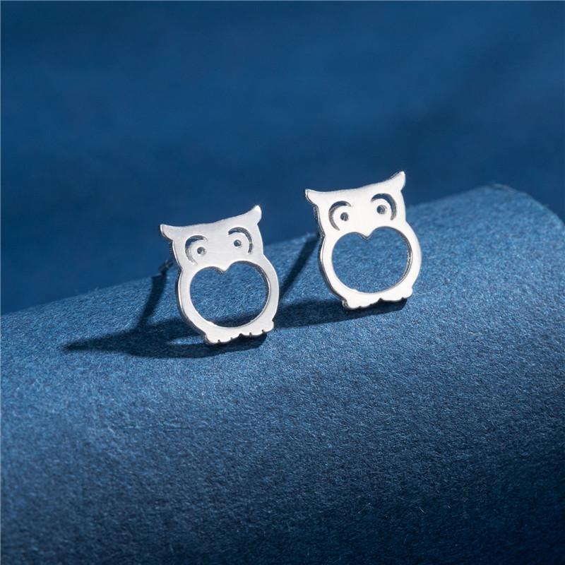 925 Sterling copper Small Animal Stud Earrings for Women Mini Dog Paw Piercing Earring Zircon Rabbit Owl Cat on Moon Pendientes