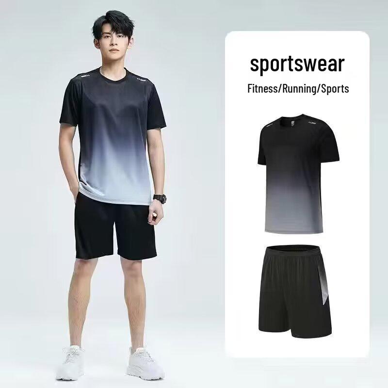 Men's Quick-Dry Sports Set: Short Sleeve & Shorts for Running, Basketball, Fitness, and Casual Outdoor Activities.