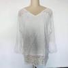 European and American Women's White Lace V-Neck Loose Pullover Long Sleeve Top