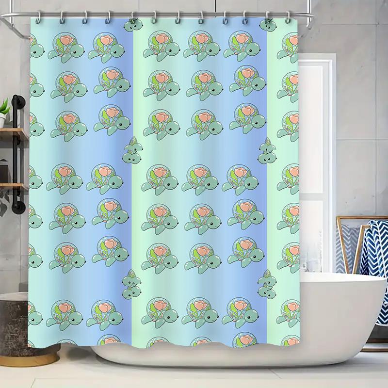 

Adorable Cartoon Turtle Print Shower Curtain Waterproof Fabric For Bathrooms Decorations In Multiple Sizes W60H190(CM)-1 Pcs