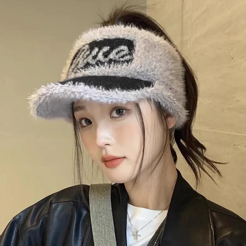 Plush Cold-proof Ear-protecting Open-top Hat for Warm Cycling Autumn and Winter Ponytail Baseball Cap New Thickened Knitted Cap