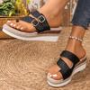 European and American foreign trade large size belt buckle slope heel cool slippers women's new hollow thick-bottomed beach slippers Amazon