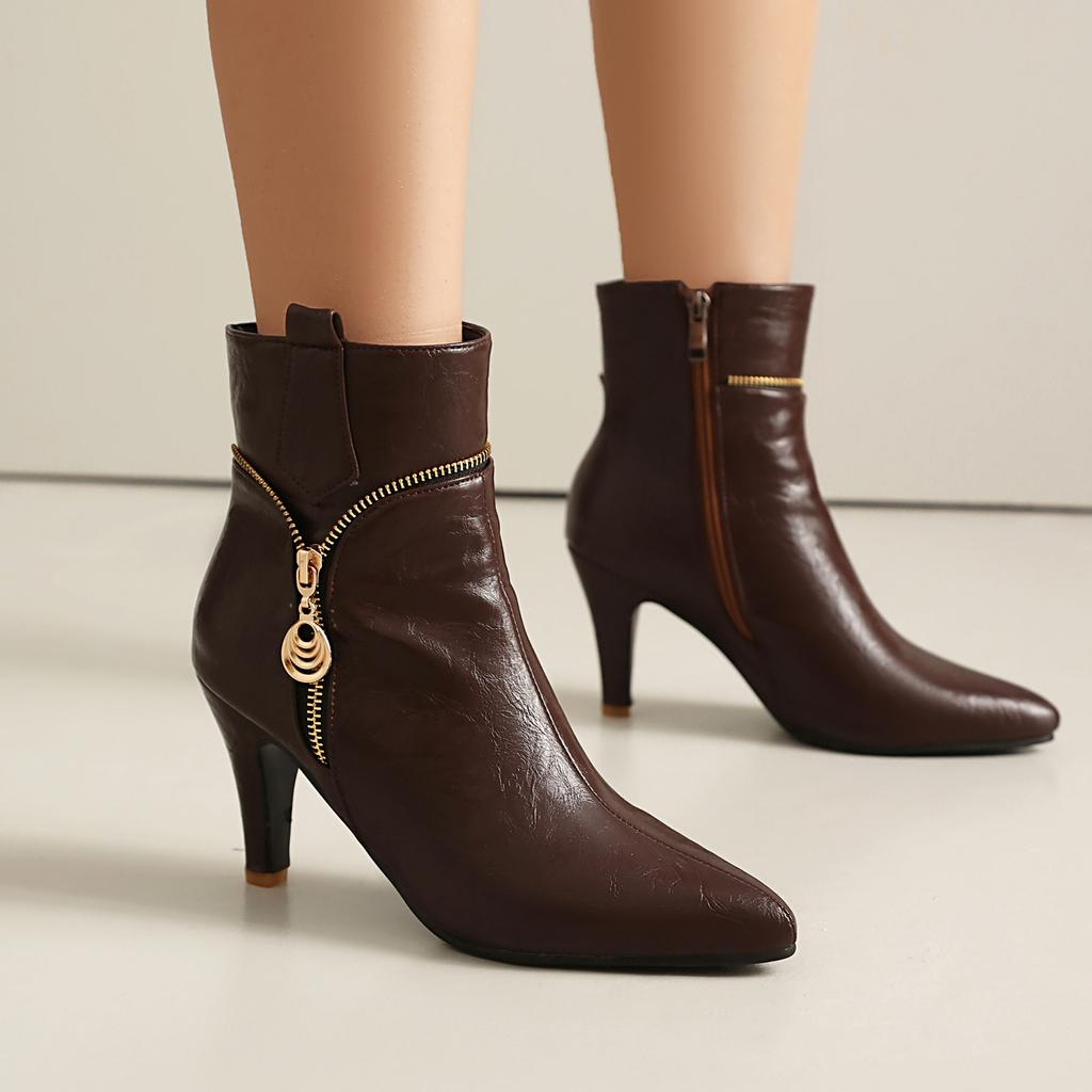 Concise Ankle Boots Women's Zipper Stiletto Office Lady Business Work Shoes