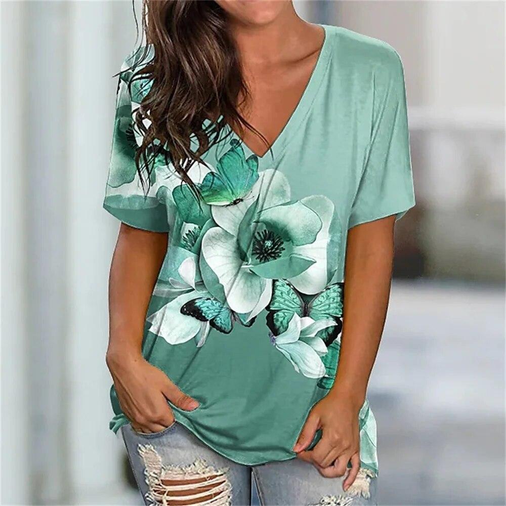 

Модная абстрактная крутая цифровая цветочная 3D-печать, летняя женская футболка с коротким рукавом, Harajuku Street, удобная женская футболка, повседневная