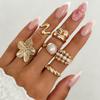 6 Stuks/Set Vintage Geborstelde Bloem Openende Ringen voor Vrouwen Mannen Eenvoudig Imitatie Parel Onregelmatig Meerdere Lagen Ringen Set Sieraden Cadeaus